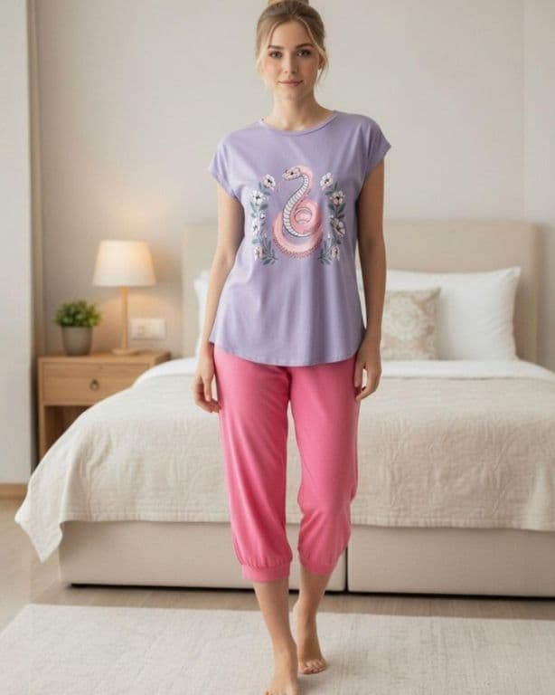 Pijama Mujer Algodon Estampado Snake Fucsia L