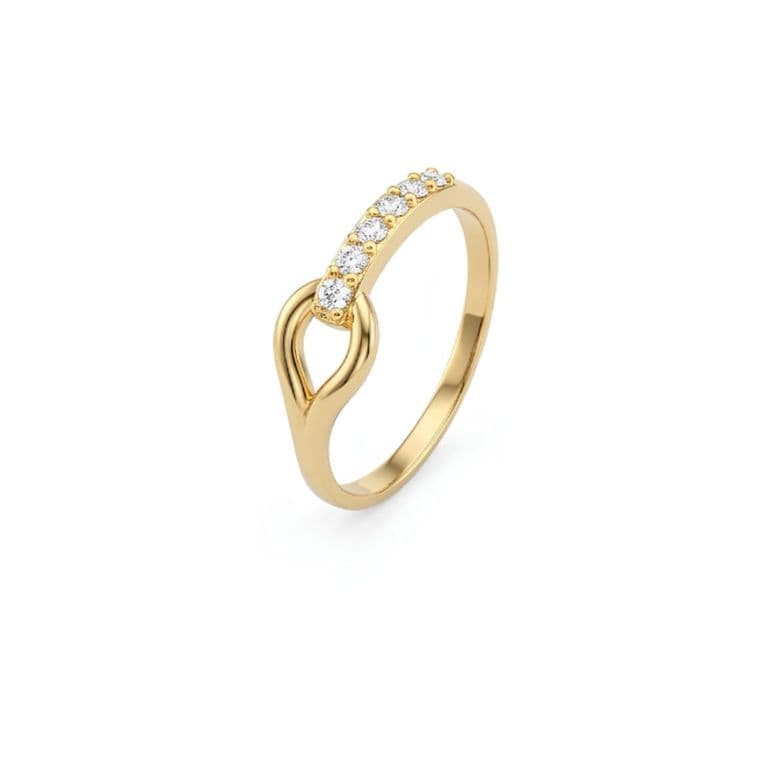 Anillo Oro Miel 18kt Entrelazado Pave Rosa 19