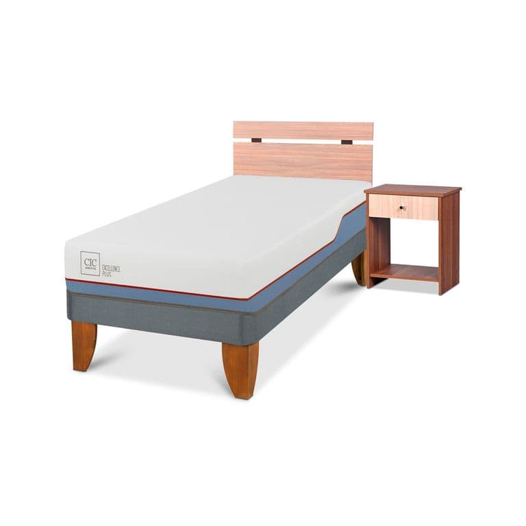 Cama Americana Excellence Plus 1 Plaza x 2.00 mt + Respaldo + 1 Velador Olmo