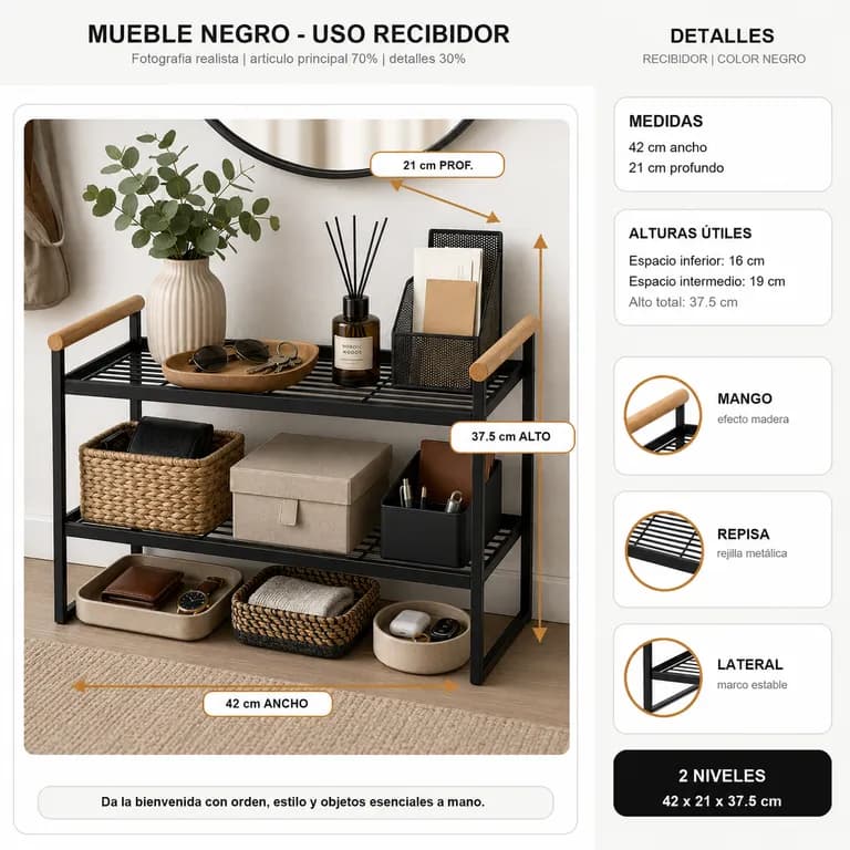 Organizador de Pasillos 2 niveles Metalico Negro 125