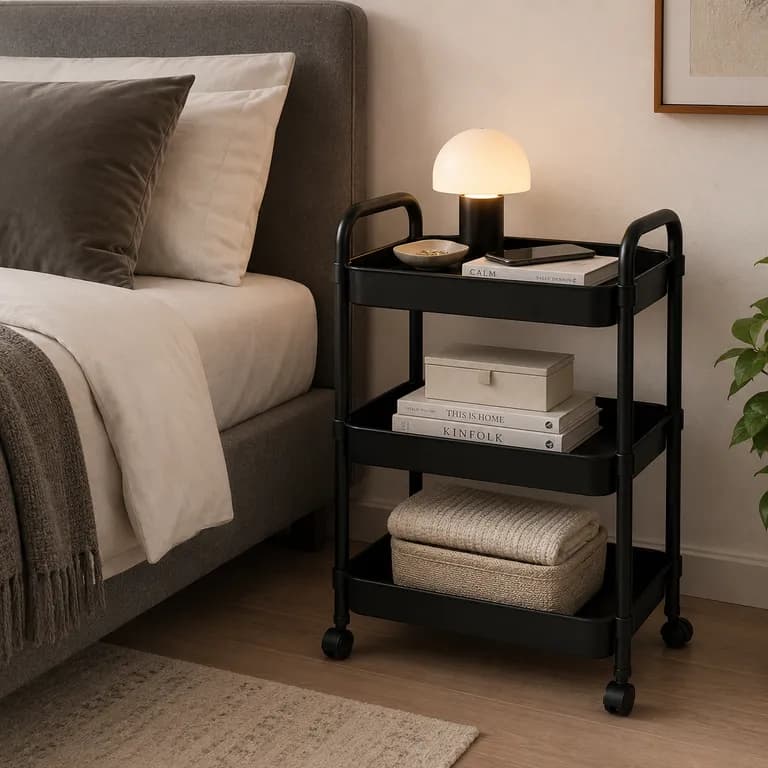 Organizador Dormitorio Con Rueda 3 Niveles Negro Plastico 800