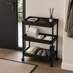 Organizador con Ruedas 3 Niveles Negro Plastico Para Living