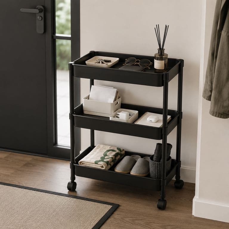 Organizador con Ruedas 3 Niveles Negro Plastico Para Living
