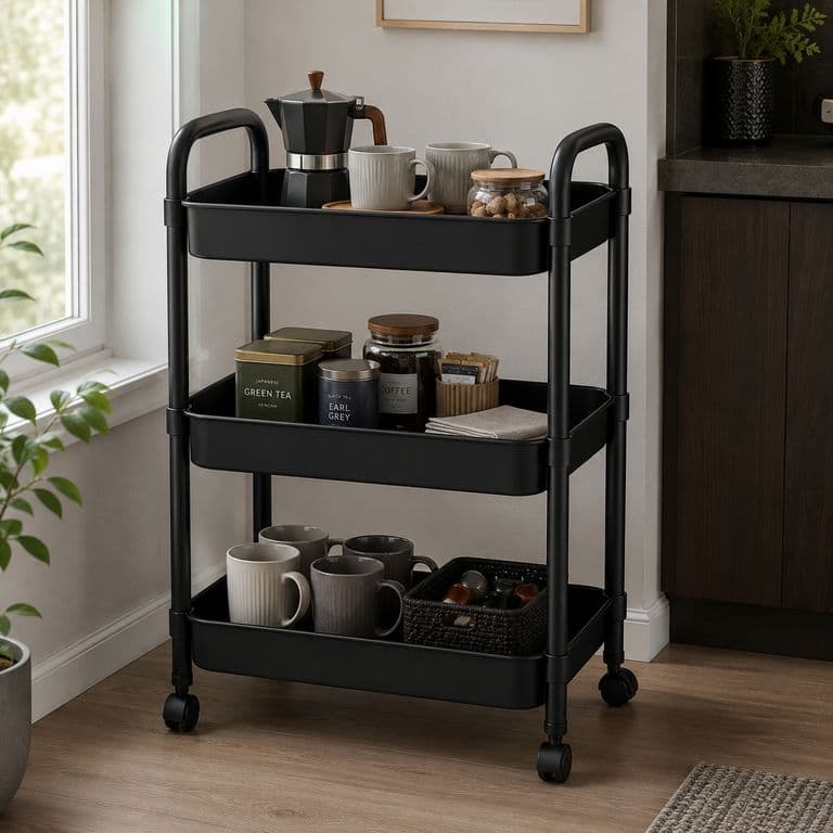 Organizador Con Rueda 3 Niveles Para Cocina Negro Plastico 800