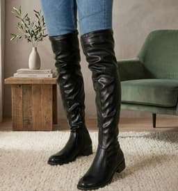 Bota Bucanera Mujer Taco Bajo en eco cuero Elasticado M669 Negro 35