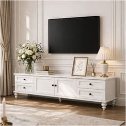 Rack Tv 160x34x42cm Melamina Estilo Europeo Con Patas Blanco
