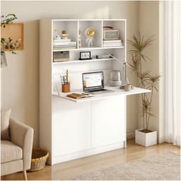 Escritorio Multifuncional Tipo Biblioteca Con Almacenamiento Blanco Blanco