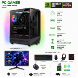 Pc Gamer AMD Ryzen 5 5500 - 16GB RAM - RTX 5050 - 1TB - Wifi (Monitor 24" + Parlante) COC-B.