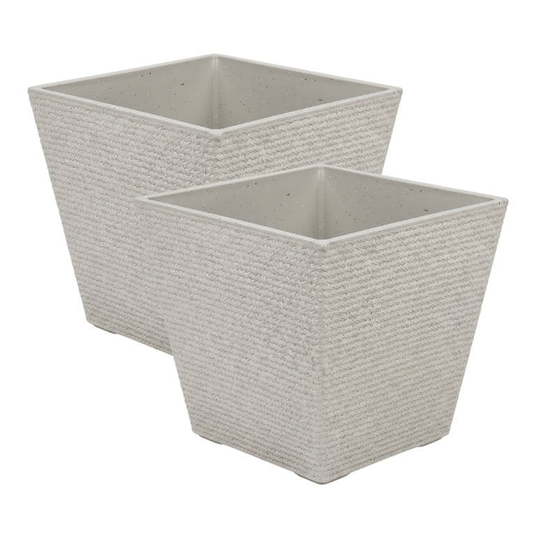 Set 2 Macetero Plastico Bajo Premium Base Cuadrada Conica L - Beige