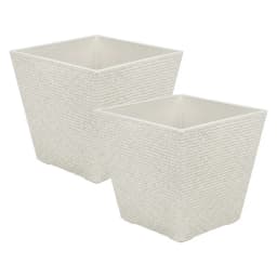 Set 2 Macetero Plastico Bajo Premium Base Cuadrada Conica M - Blanco