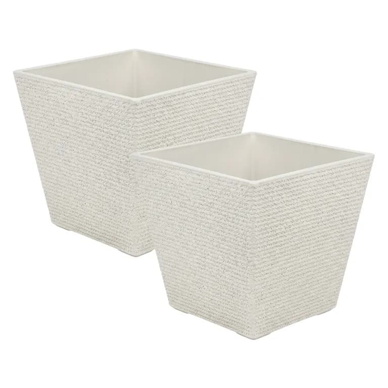 Set 2 Macetero Plastico Bajo Premium Base Cuadrada Conica M - Blanco