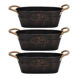 Set 3 Macetero Metalico Ovalado Vintage Moderno Decorativo M - Negro