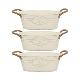 Set 3 Macetero Metalico Ovalado Vintage Moderno Decorativo S - Blanco
