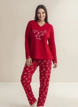 Pijama Micropolar Copos De Nieve Monamour Rojo M