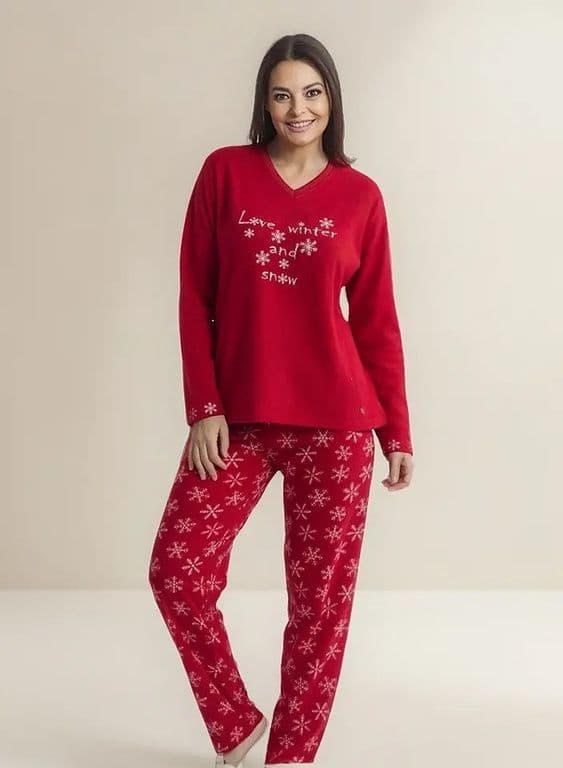 Pijama Micropolar Copos De Nieve Monamour Rojo S