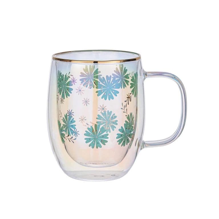 Taza Doble Vidrio Turquoise Flowers 300 ml
