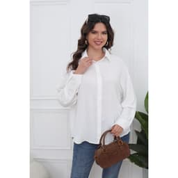 Blusa Holgada Mujer Algodon Manga Larga Semi Formal Botones 0072 Blanco S