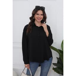 Blusa Holgada Mujer Algodon Manga Larga Semi Formal Botones 0072 Negro M