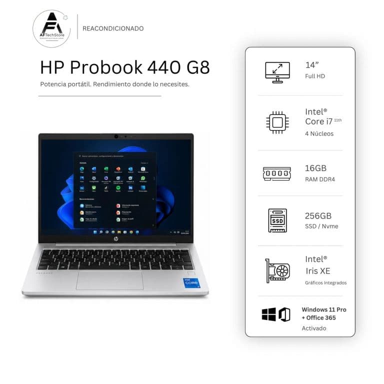 Notebook 440 G8 I7 11th 16GB 256GB Intel Iris Xe Edicion Exclusiva Win Office Rea