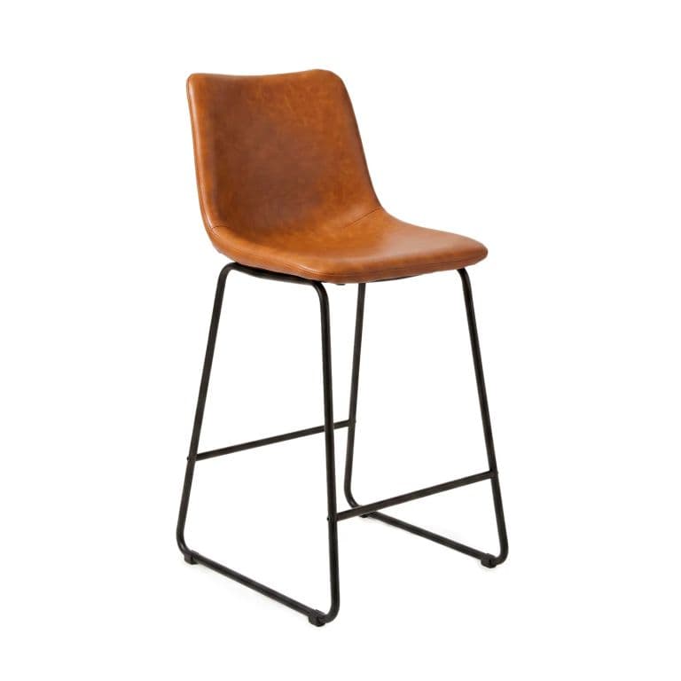 Silla Piso Bar Taburete Cocina Respaldo Metal Cuero Alta Burgos Caramelo Caramelo