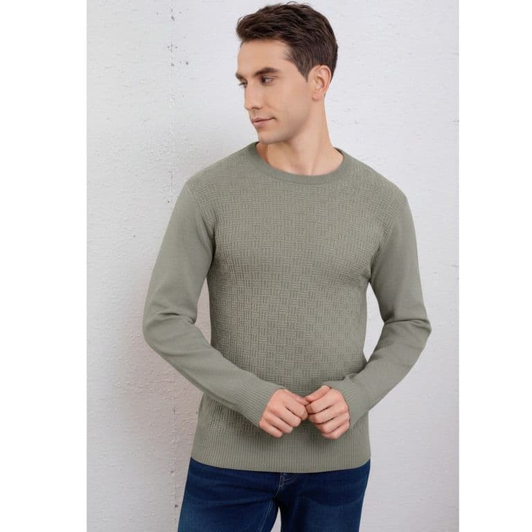 Sweater Hombre Algodon Tejido Hilo Cuello Redondo Texturizado 7256 Gris M
