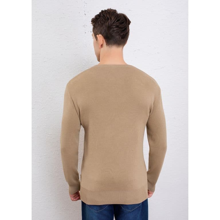 Sweater Hombre Algodon Tejido Hilo Cuello Redondo Texturizado 7256 Beige M