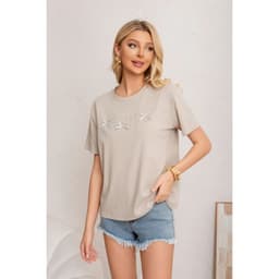 Polera Mujer Algodon Manga Corta Oversize Beauty Con Brillo 2011 Crema L/XL