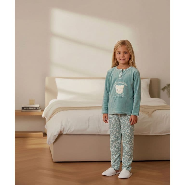 Pijama Micropolar Ninas Invierno Disenos Y Colores 0451 Celeste 8