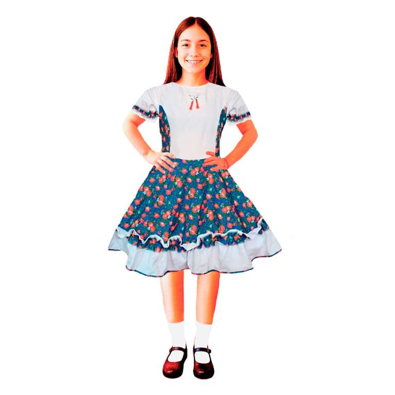 Traje Huasa Nina Flores Azul Varias Tallas Blanco 6