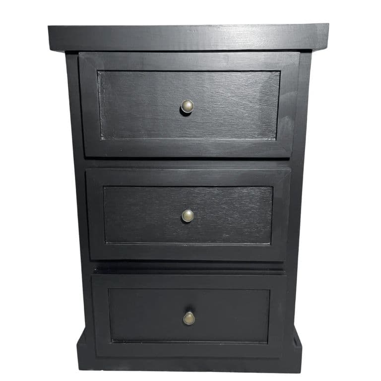 VELADOR DORMITORIO CATANIA 3 CAJONES NEGRO RUSTICO