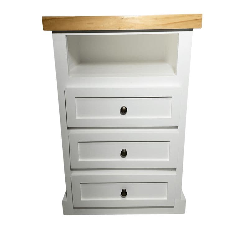 VELADOR DORMITORIO LIBRERO FERRARA 3 CAJONES BLANCO MADERA