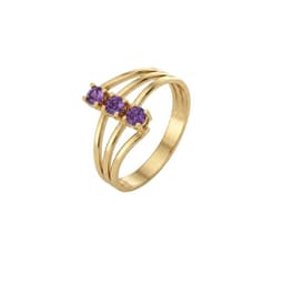 Anillo Oro Miel 18kt Trilogia con Amatista Rosa 19