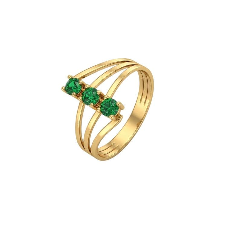 Anillo Oro Miel 18kt Trilogia con Esmeraldina Rosa 14