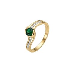 Anillo Oro Miel 18kt Solitario con Circonita Esmeraldina y Circonitas Blancas Rosa 18