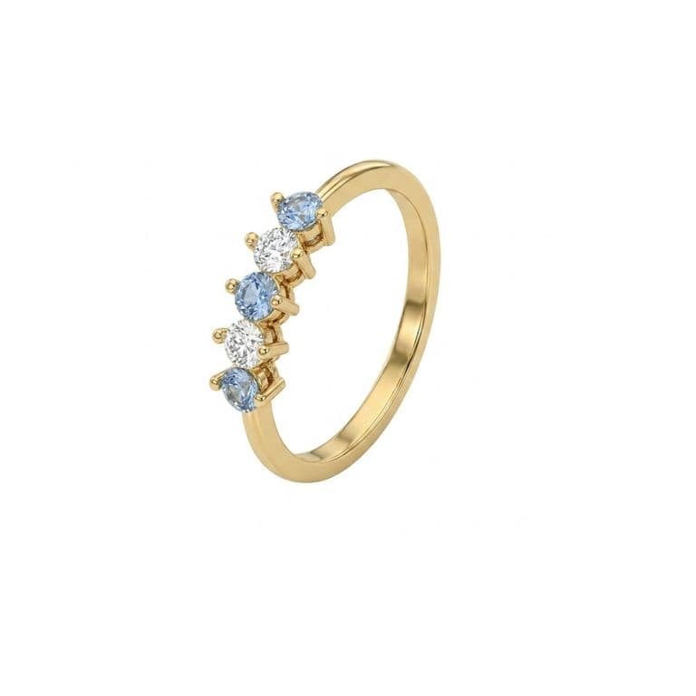 Anillo Oro Miel 18kt Cinco Piedras con Circonita Aguamarina Rosa 11