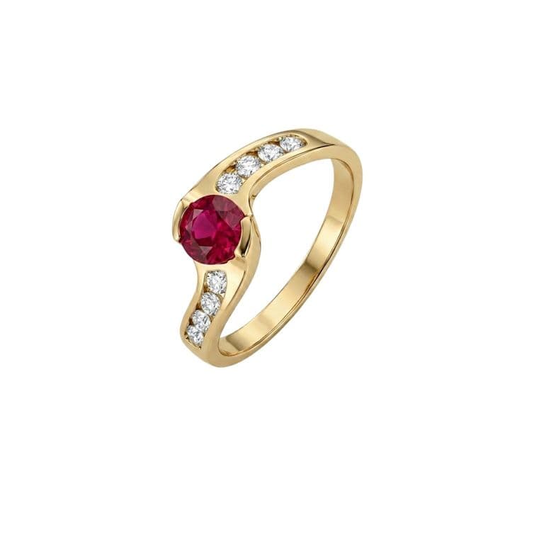 Anillo Oro Miel 18kt Solitario con Circonita Rubi y Circonitas Blancas Rosa 15