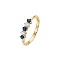 Anillo Oro Miel 18kt Cinco Piedras con Circonita Zafiro Rosa 14