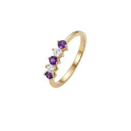 Anillo Oro Miel 18kt Cinco Piedras con Circonita Amatista Rosa 15