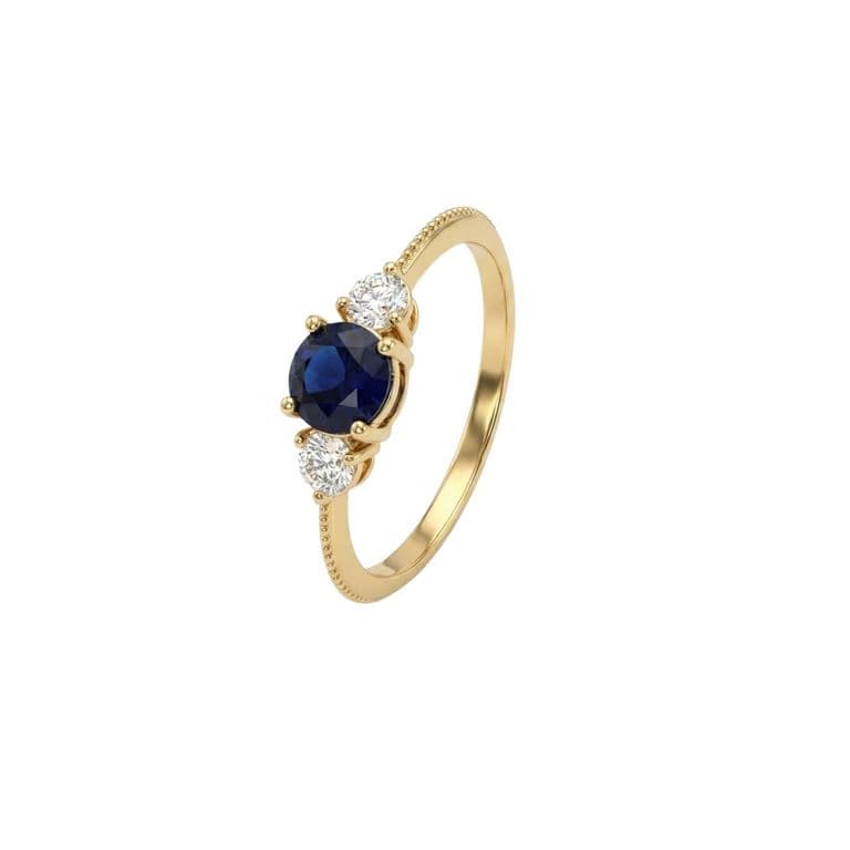 Anillo Oro Miel 18kt Trilogia con Circonita Zafiro Rosa 17
