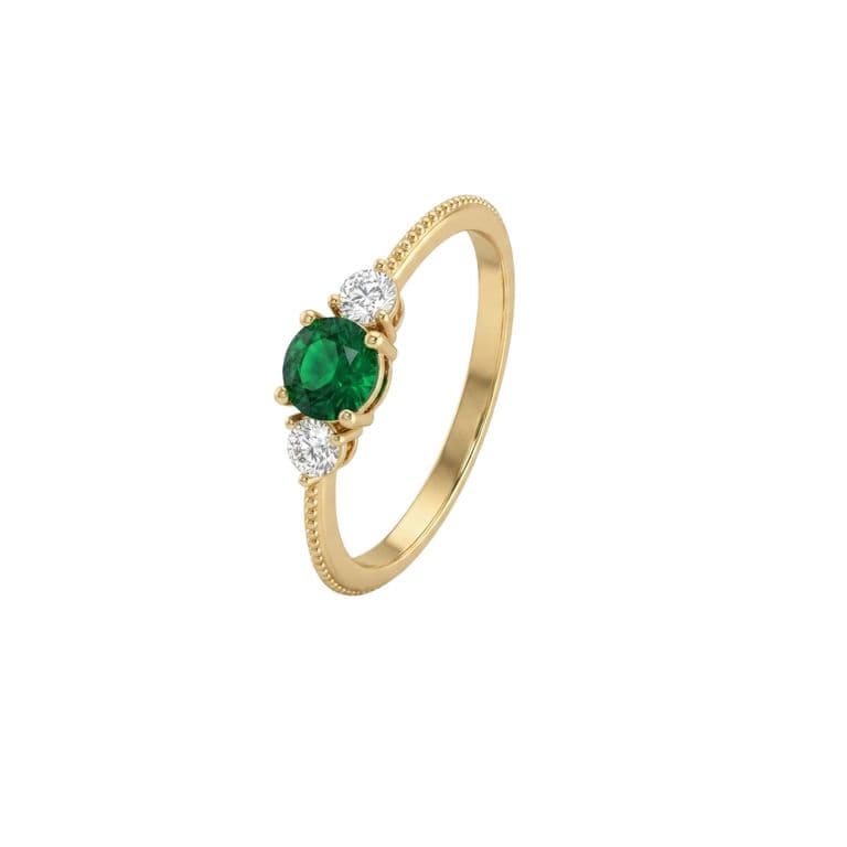 Anillo Oro Miel 18kt Trilogia con Circonita Esmeraldina Rosa 18
