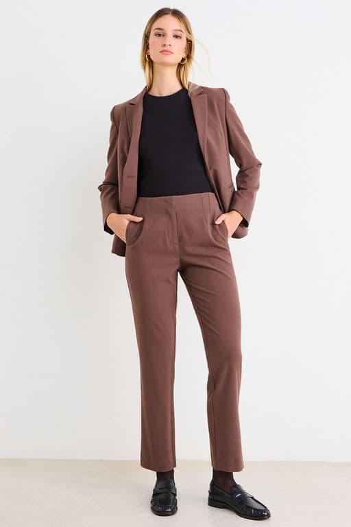 Pantalon Liso Recto Pretina Escondida Mujer Cafe Cafe 42