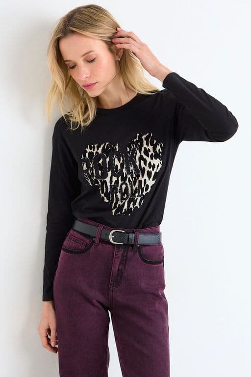 Polera Localizada De Manga Larga Mujer Negro Negro S