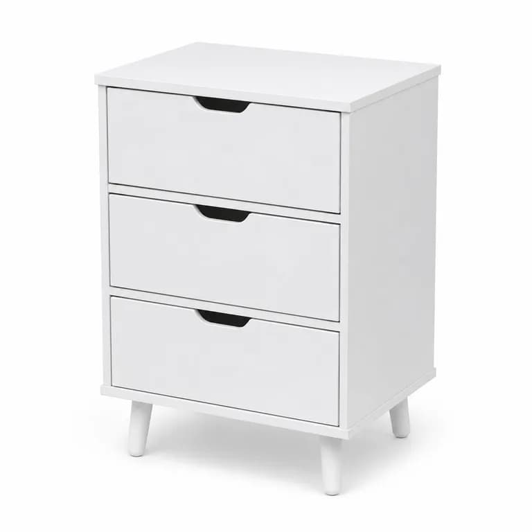 Velador Mari 3 Cajones Blanco Moderno para Dormitorio