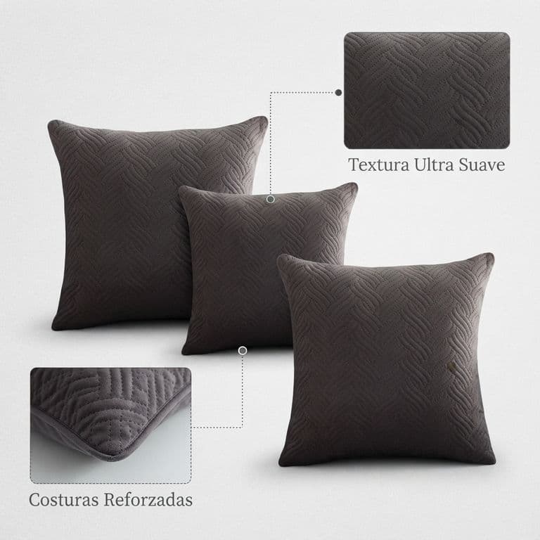 Funda Decorativa Plush Gris Texturizada Pack de 3 046 Diseno Moderno