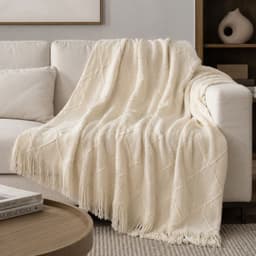 Manta Crema Liviana Decorativa Para Cama Y Sillon 012 para Hogar Blanco