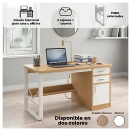 Escritorio 100cm Home Office con Cajones Puerta y Gabinete Beige