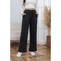 Pantalon Ancho Buzo Mujer Forro Interior Polar Bolsillos Jaspeado 0001 Gris Oscuro M