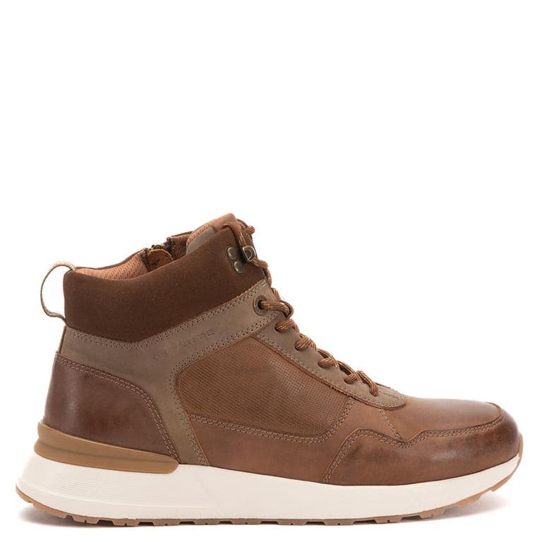 Zapatilla Cana Alta de cuero hombre camel Kioto Cafe 39