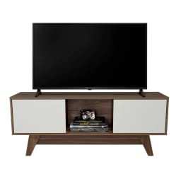 Rack Tv Con Capacidad Hasta 55 2 Puertas 53,7X135X40 Cm Cafe Oscuro Y Blanco