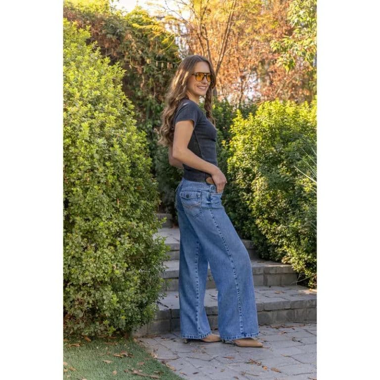 Jeans Straight Tiro Medio Mujer Azul 40